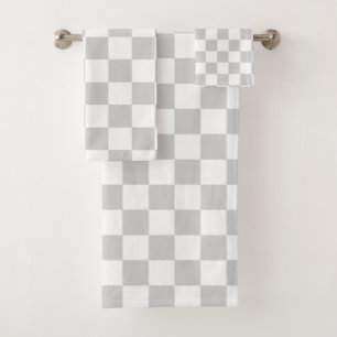 Chequered Silver and White Bath Towel Set