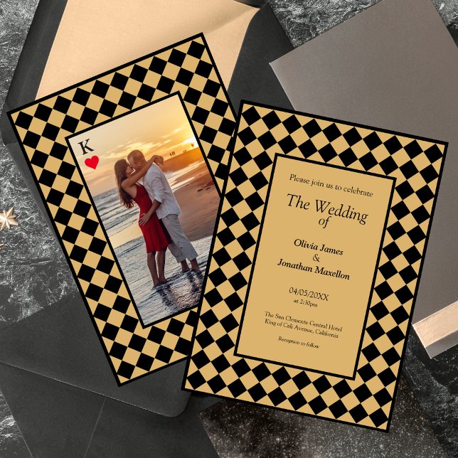 Chequered Simple Modern Black Gold Wedding Invitation (Creator Uploaded)