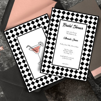Chequered Simple Modern Black White Bridal Shower Invitation