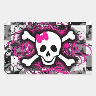 Chequered Skull With Hot Pink Splatter Rectangular Sticker
