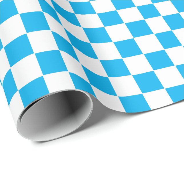Chequered Sky Blue and White Wrapping Paper (Roll Corner)