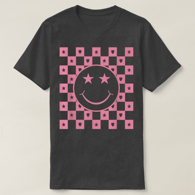 Chequered Smiling Face Funny  T-Shirt (Design Front)
