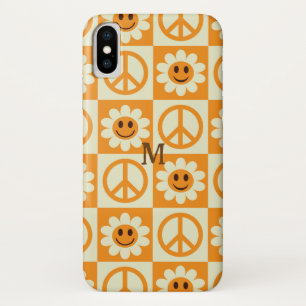 Chequered Smiling Flowers Peace Sign Orange Custom Case-Mate iPhone Case