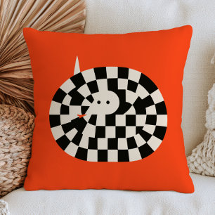 Chequered Snake on Burnt Orange Bold Maximalist Cushion