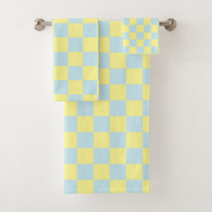 Chequered Soft Blue and Yellow Bath Towel Set