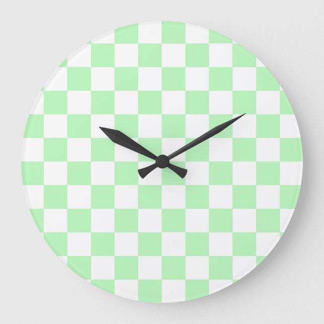 Chequered Soft Green and White Large Clock (Front)