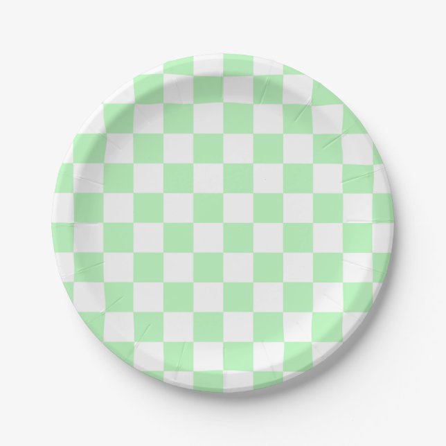 Chequered Soft Green and White Paper Plate (Front)