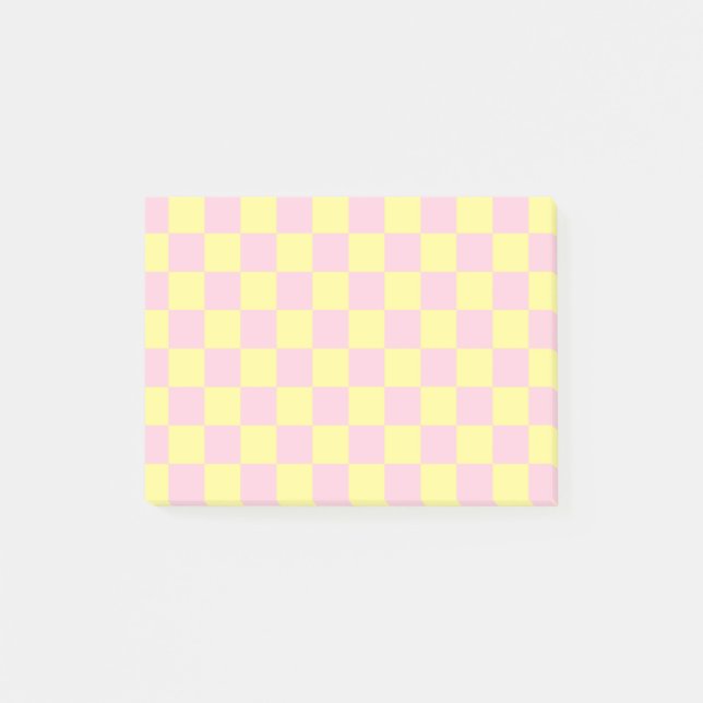 Chequered Soft Pink and Yellow Post-it Notes (Front)
