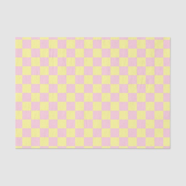 Chequered Soft Pink and Yellow Tissue Paper (Front)