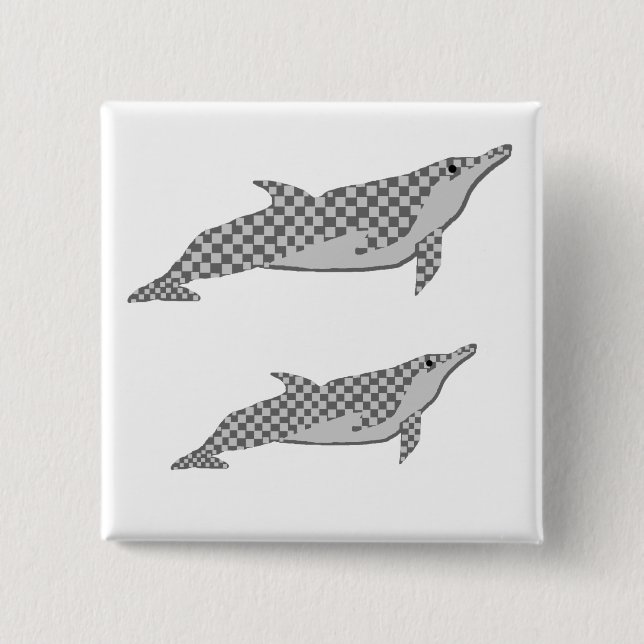 Chequered spinner dolphin tie 15 cm square badge (Front)