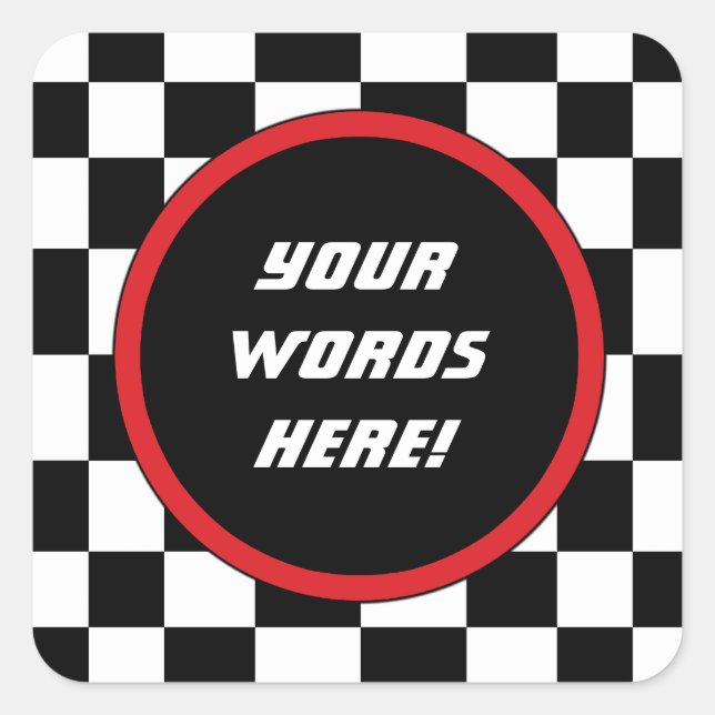 Chequered Square Custom Text Square Sticker (Front)