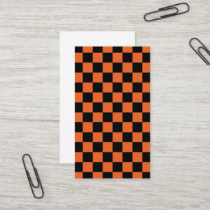 Chequered squares Black and Orange geometric retro Business Card