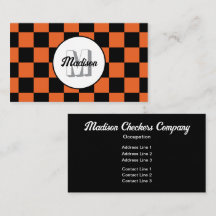 Chequered squares black and orange retro Monogram