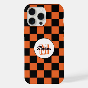 Chequered squares black and orange retro Monogram iPhone 15 Pro Max Case