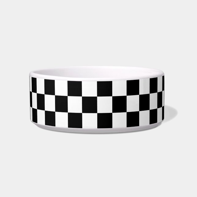 Chequered squares black and white geometric retro bowl (Front)