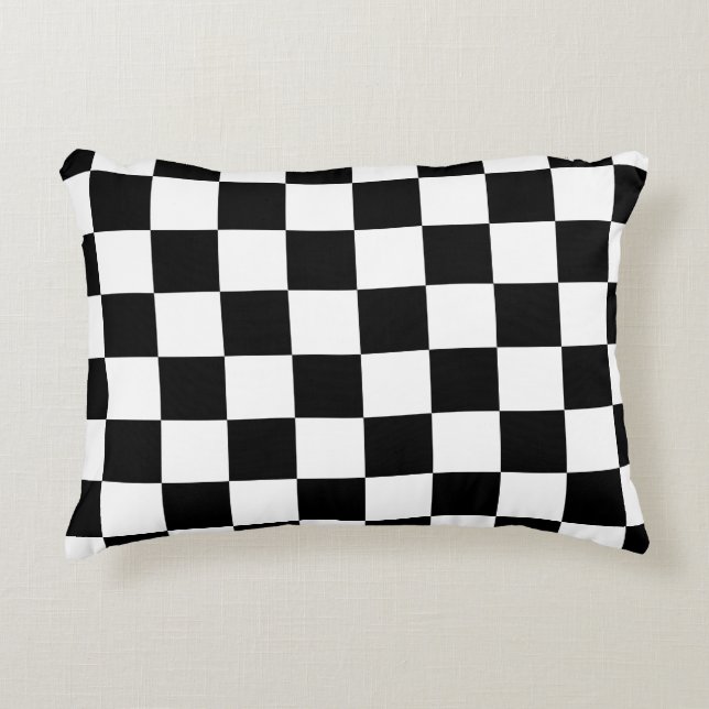 Chequered squares black and white geometric retro decorative cushion (Front)