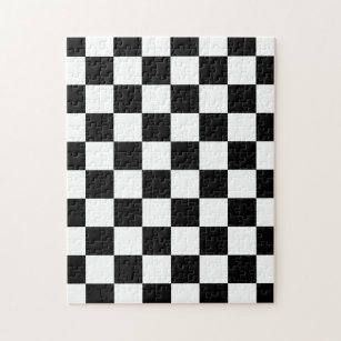 Chequered squares black and white geometric retro jigsaw puzzle