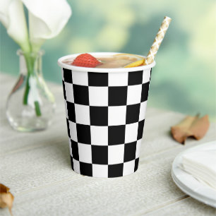 Chequered squares black and white geometric retro paper cups