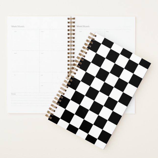 Chequered squares black and white geometric retro planner (Display)