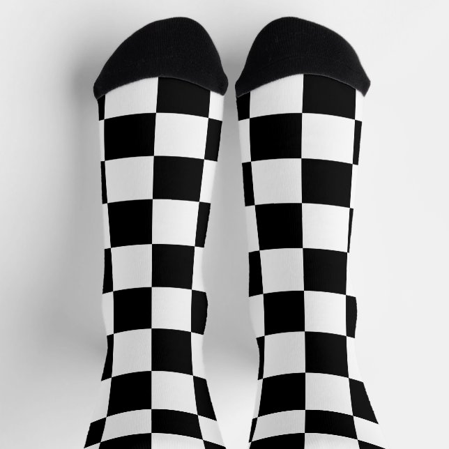 Chequered squares black and white geometric retro socks (Top)