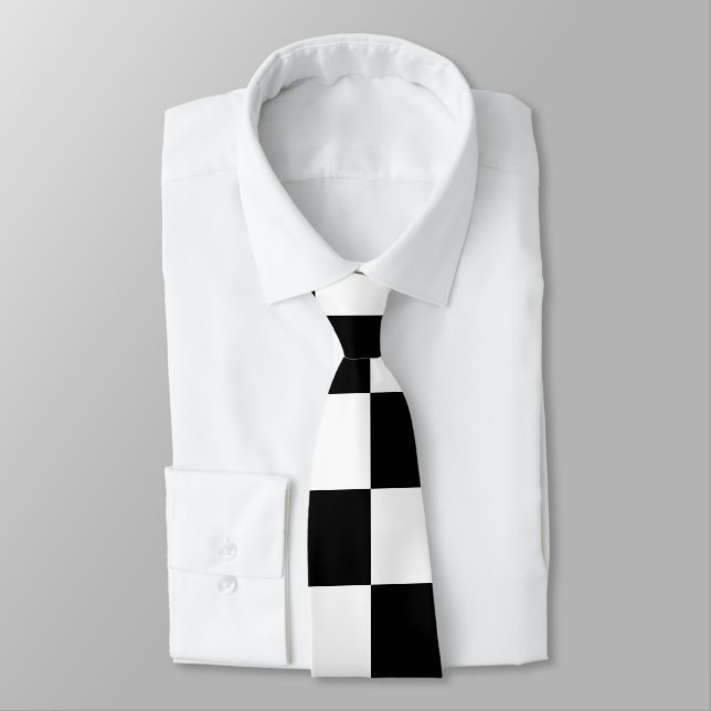 Chequered squares black and white geometric retro tie (Tied)
