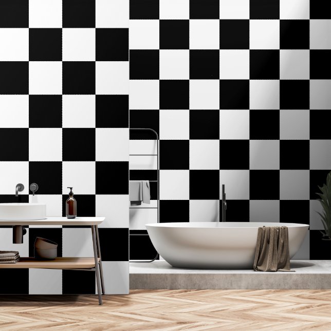 Chequered squares Black and White geometric retro Wallpaper (Bathroom)