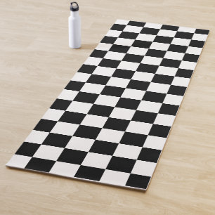 Chequered squares black and white geometric retro yoga mat