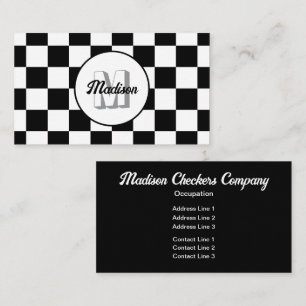 Chequered squares black and white retro Monogram Business Card
