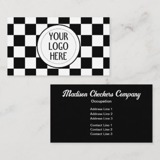 Chequered squares black white retro Company Logo Business Card