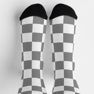 Chequered squares grey white geometric retro socks