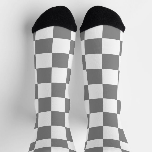 Chequered squares grey white geometric retro socks (Top)