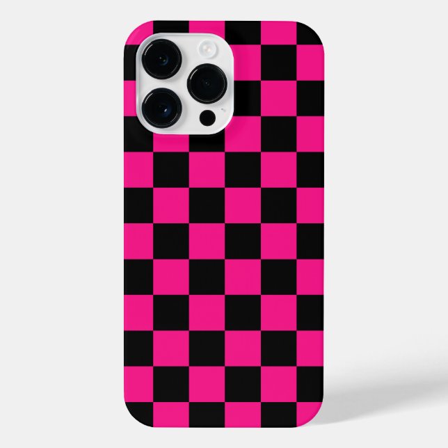 Chequered squares hot pink black geometric retro iPhone case (Back)