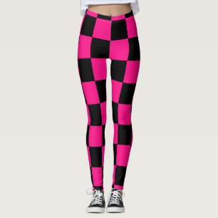 Chequered squares hot pink black geometric retro leggings
