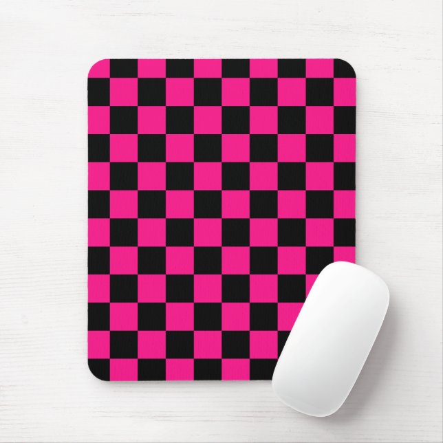 Chequered squares hot pink black geometric retro mouse pad (With Mouse)