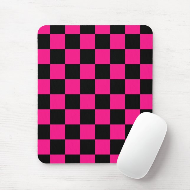 Chequered squares hot pink black geometric retro mouse pad (With Mouse)