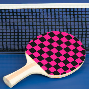 Chequered squares hot pink black geometric retro ping pong paddle