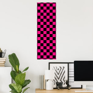 Chequered squares hot pink black geometric retro poster