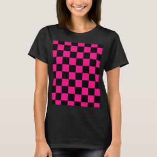 Chequered squares hot pink black geometric retro T-Shirt