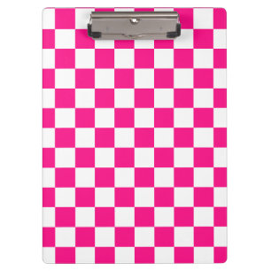 Chequered squares hot pink white geometric retro clipboard