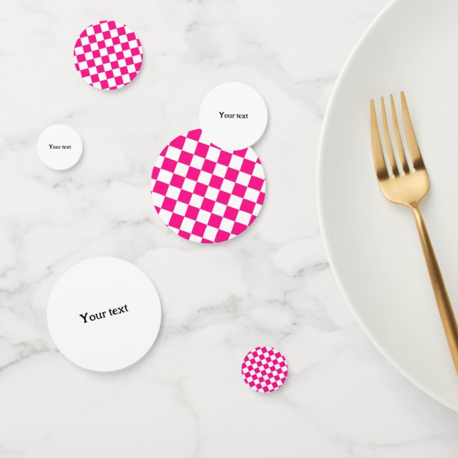 Chequered squares hot pink white geometric retro confetti (Group)