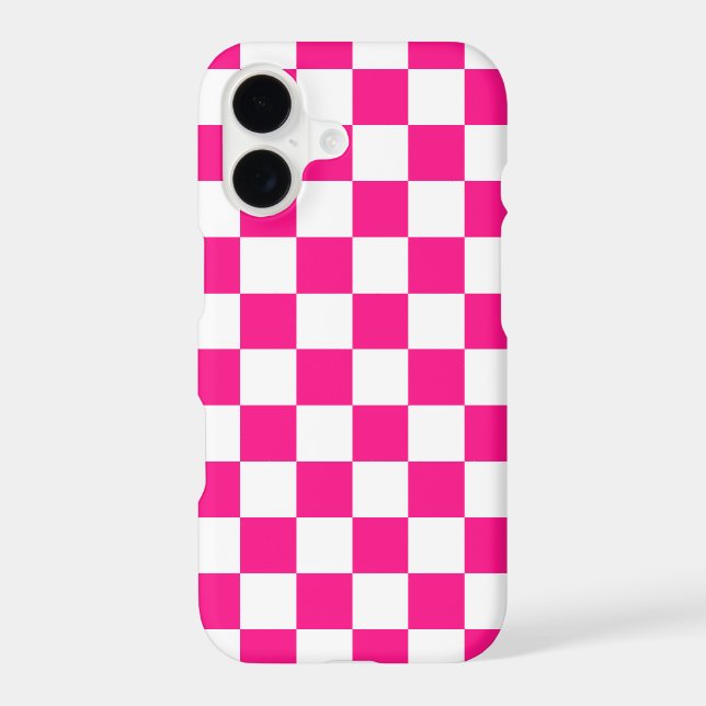 Chequered squares hot pink white geometric retro iPhone case (Back)