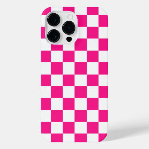Chequered squares hot pink white geometric retro iPhone 14 pro max case
