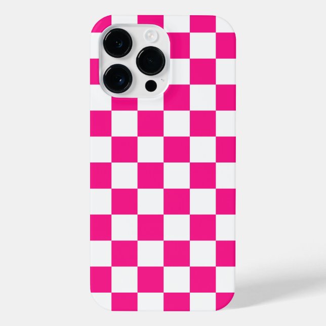 Chequered squares hot pink white geometric retro iPhone case (Back)