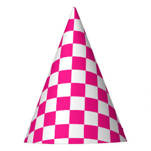 Chequered squares hot pink white geometric retro party hat