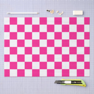 Chequered squares hot pink white geometric retro tissue paper