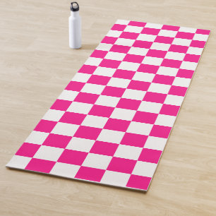 Chequered squares hot pink white geometric retro yoga mat