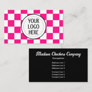 Chequered squares hot pink white retro Company Log Business Card