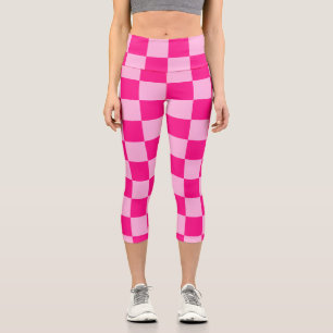 Chequered squares light hot pink geometric retro capri leggings