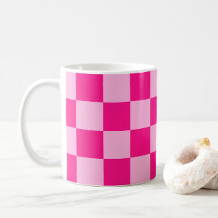 Chequered squares light hot pink geometric retro coffee mug