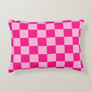 Chequered squares light hot pink geometric retro decorative cushion
